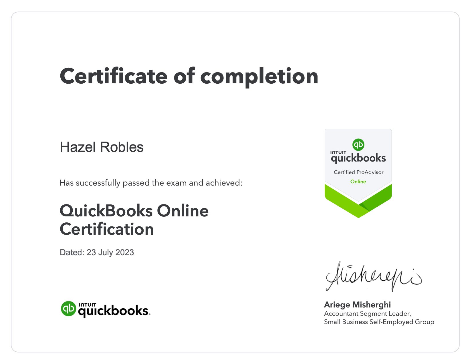 Certified Expert in Quickbook Online