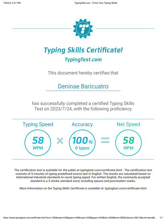 Typing Test Certificate