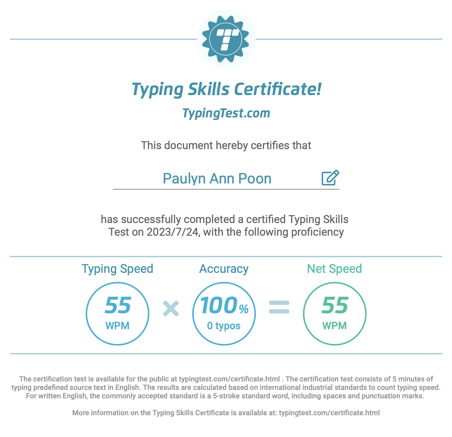 Typing Skills Certificate