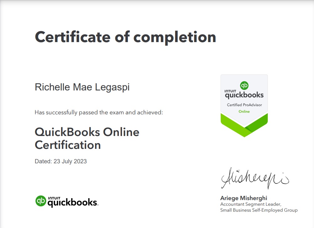 QuickBooks ProAdvisor Certificate