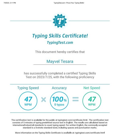 Typing Skills Certificate