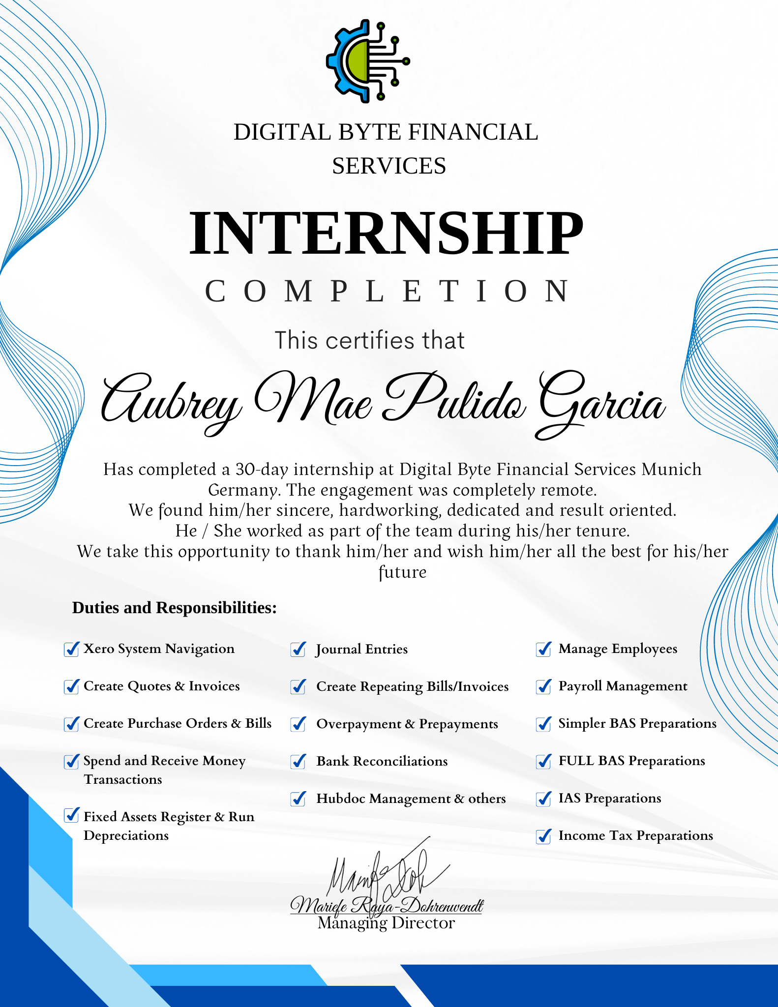 Internship Completion