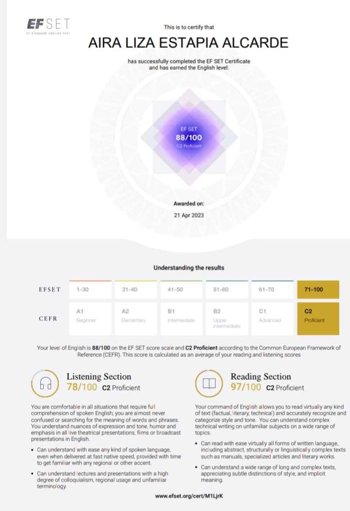 C2 ENGLISH PROFICIENT CERTIFICATE