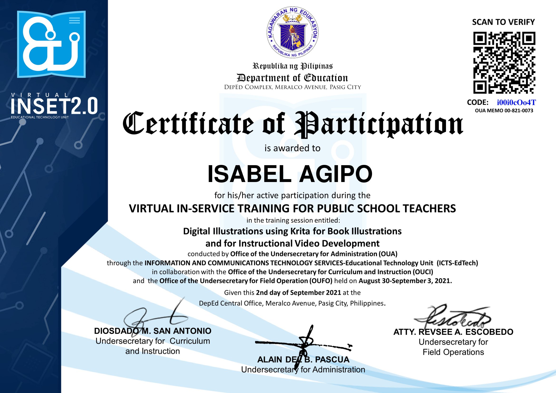Virtual In- Service Training for Teachers- Training Title: Digital illustrations using Krita for Book Illustrations and for Instructional Video Development