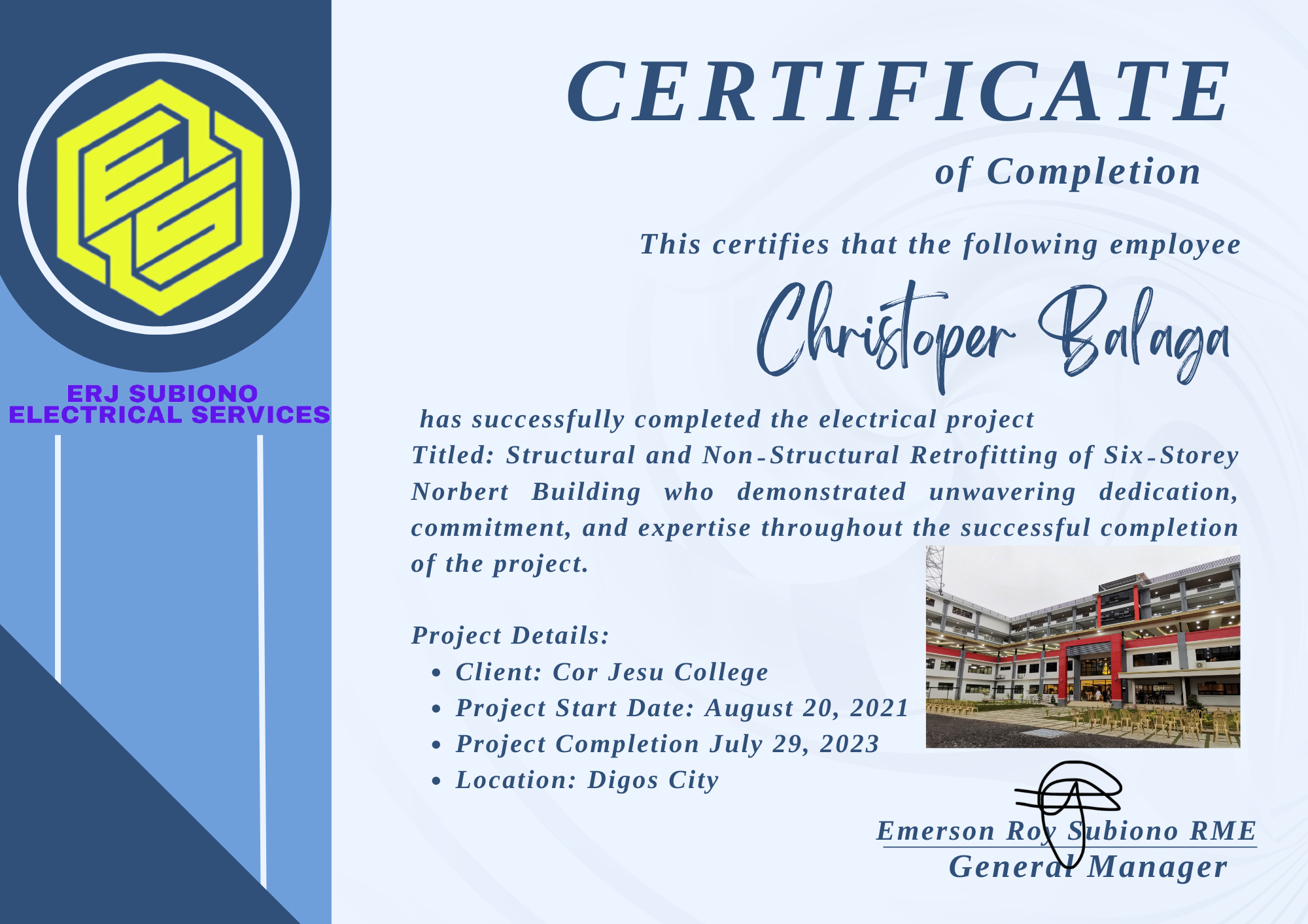 Certificate of Completion