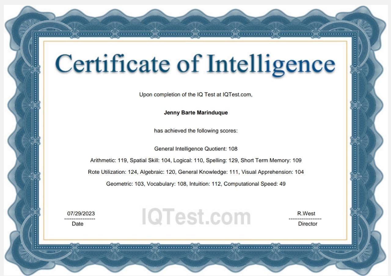 IQ Test Certificate