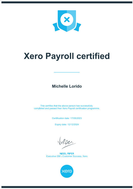 Xero Payroll Certificate