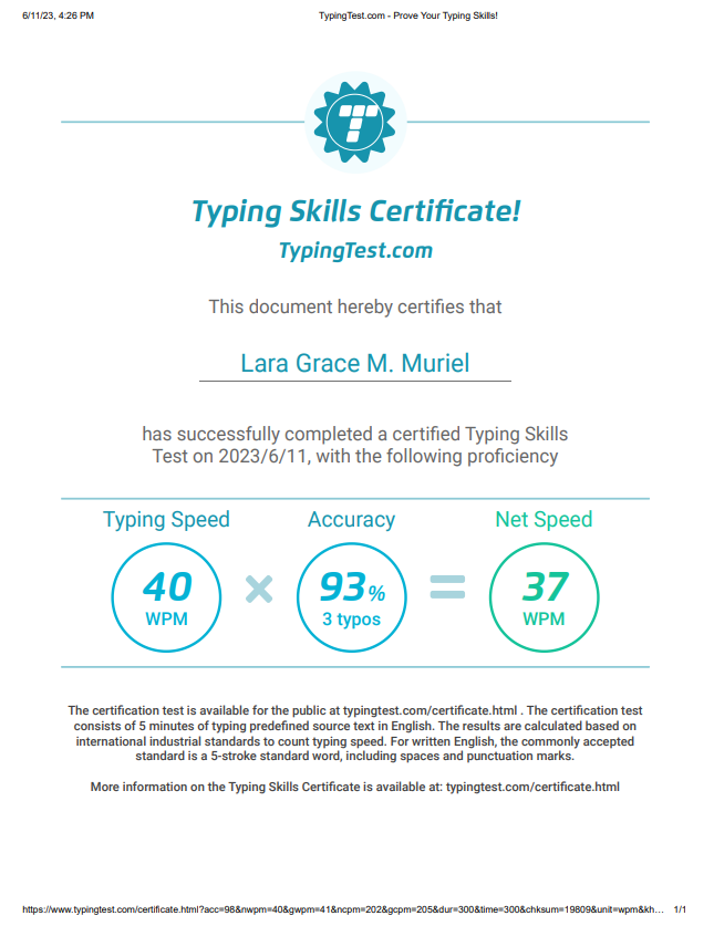 Typing Skills Certificate