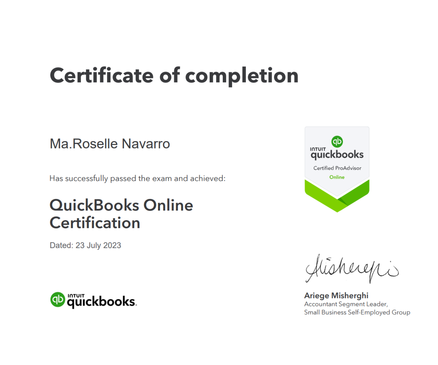 Intuit QuickBooks Certified ProAdvisor