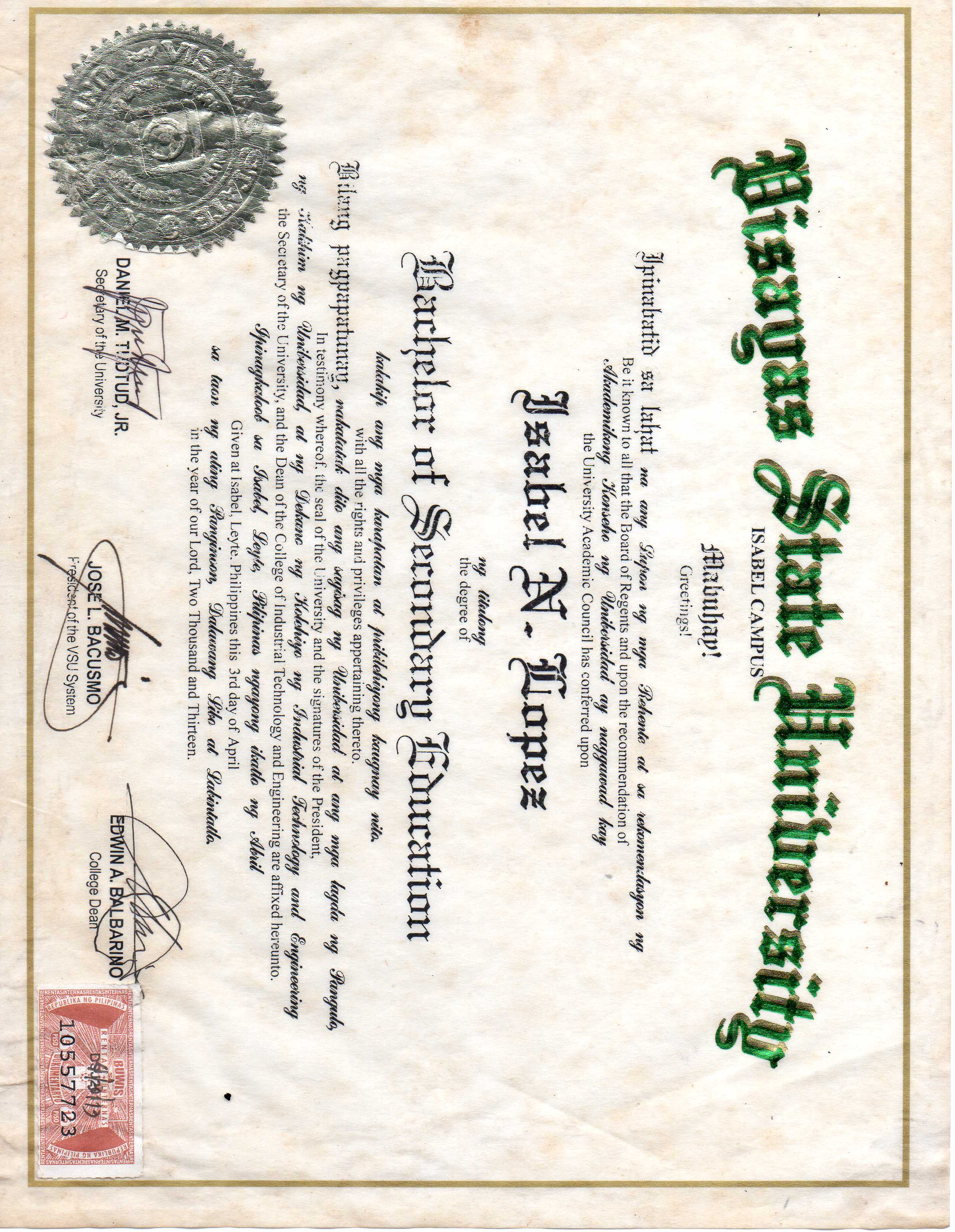BACHELOR OF SECONDARY EDUCATION Major in MAPEH