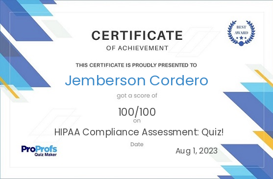 HIPAA Certificate