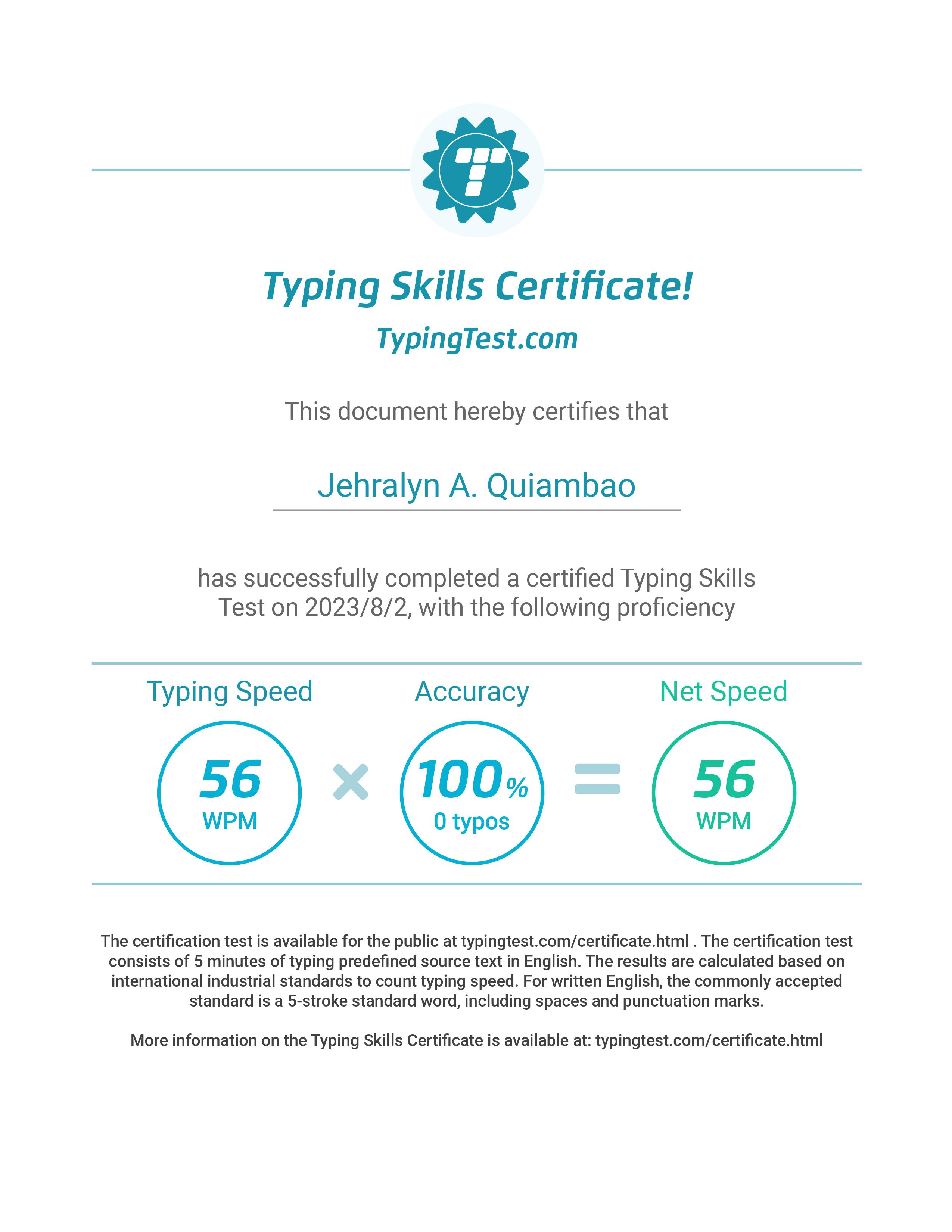 Typing Skills Certificate