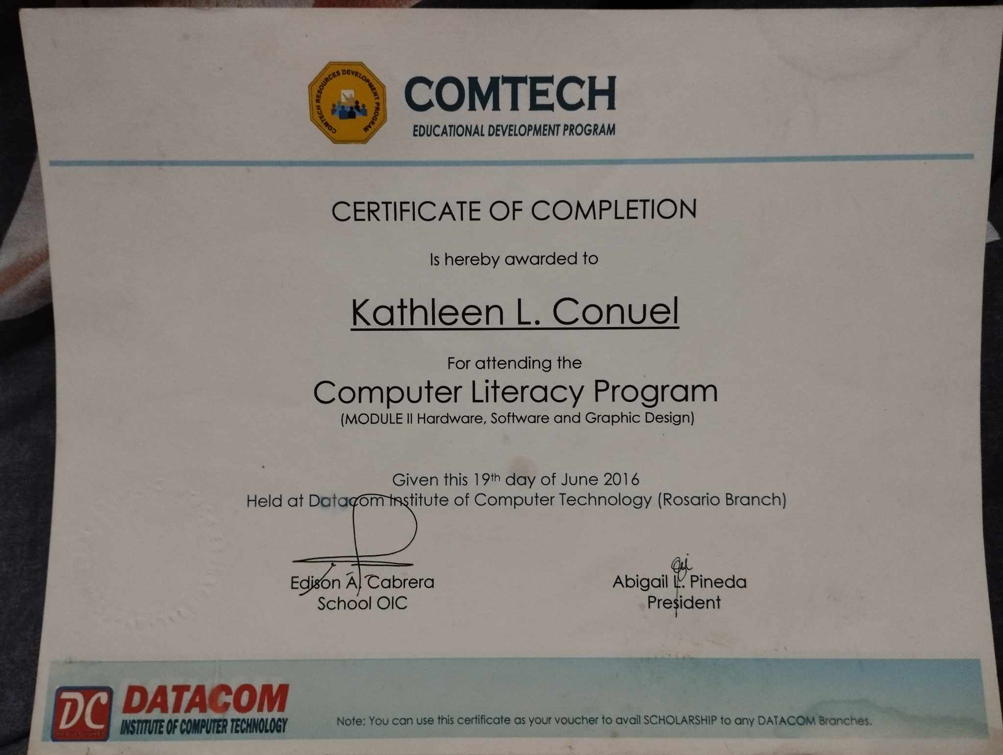 Computer Literacy Program by DATACOM Institute of Computer Technology