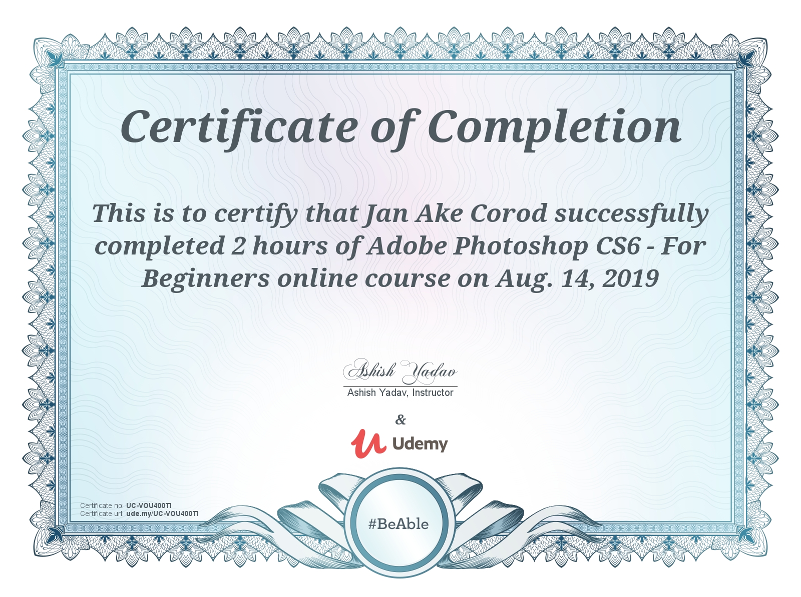 Udemy Certificate - Adobe CS6