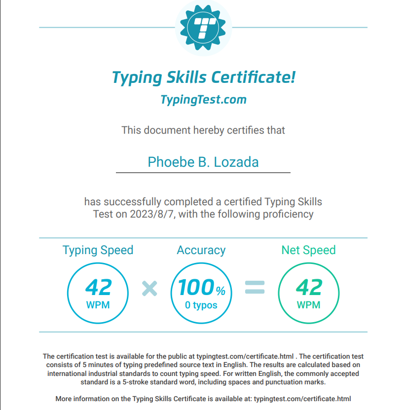 Typing Skills Certificate