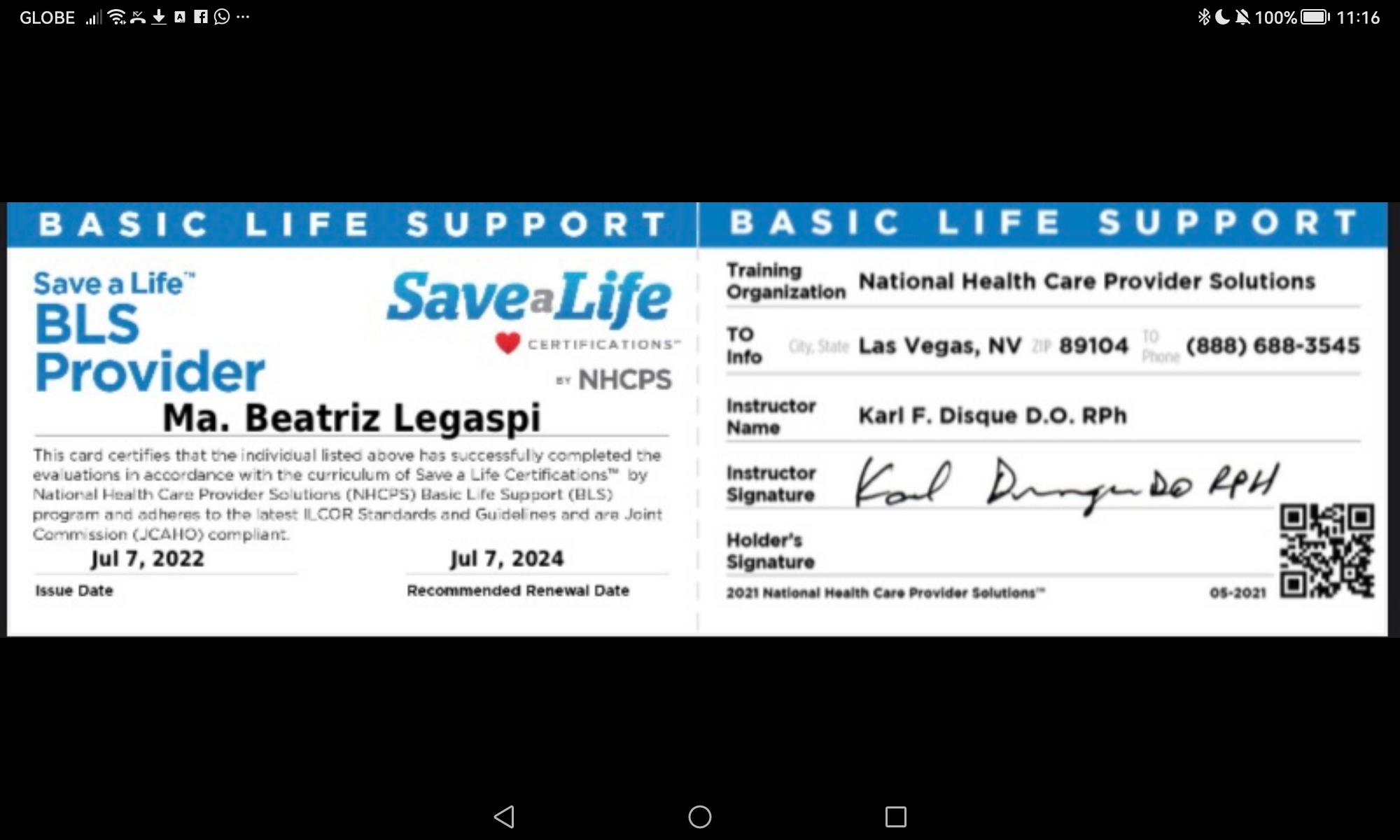 BLS CERTIFICATE