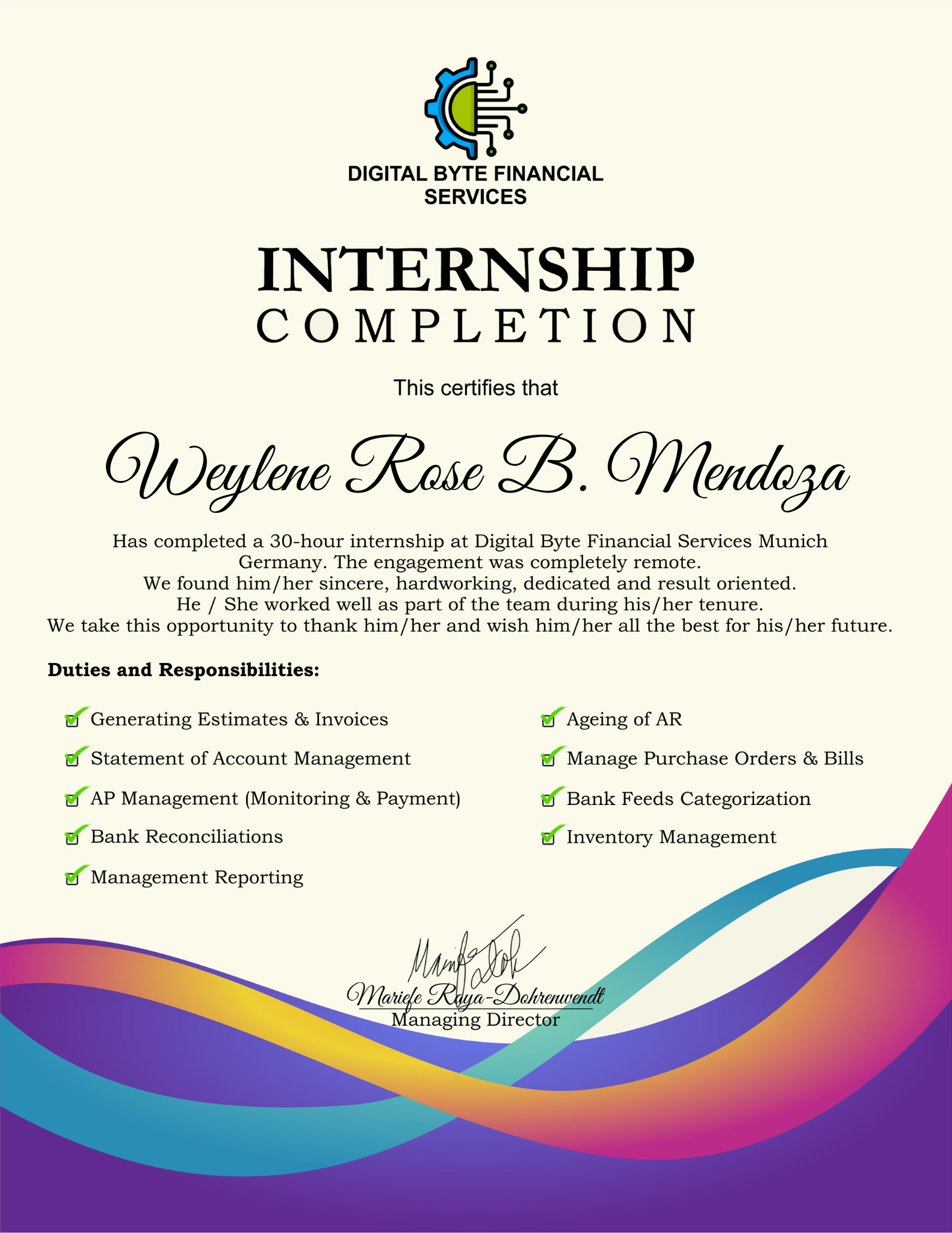 Internship Certificate