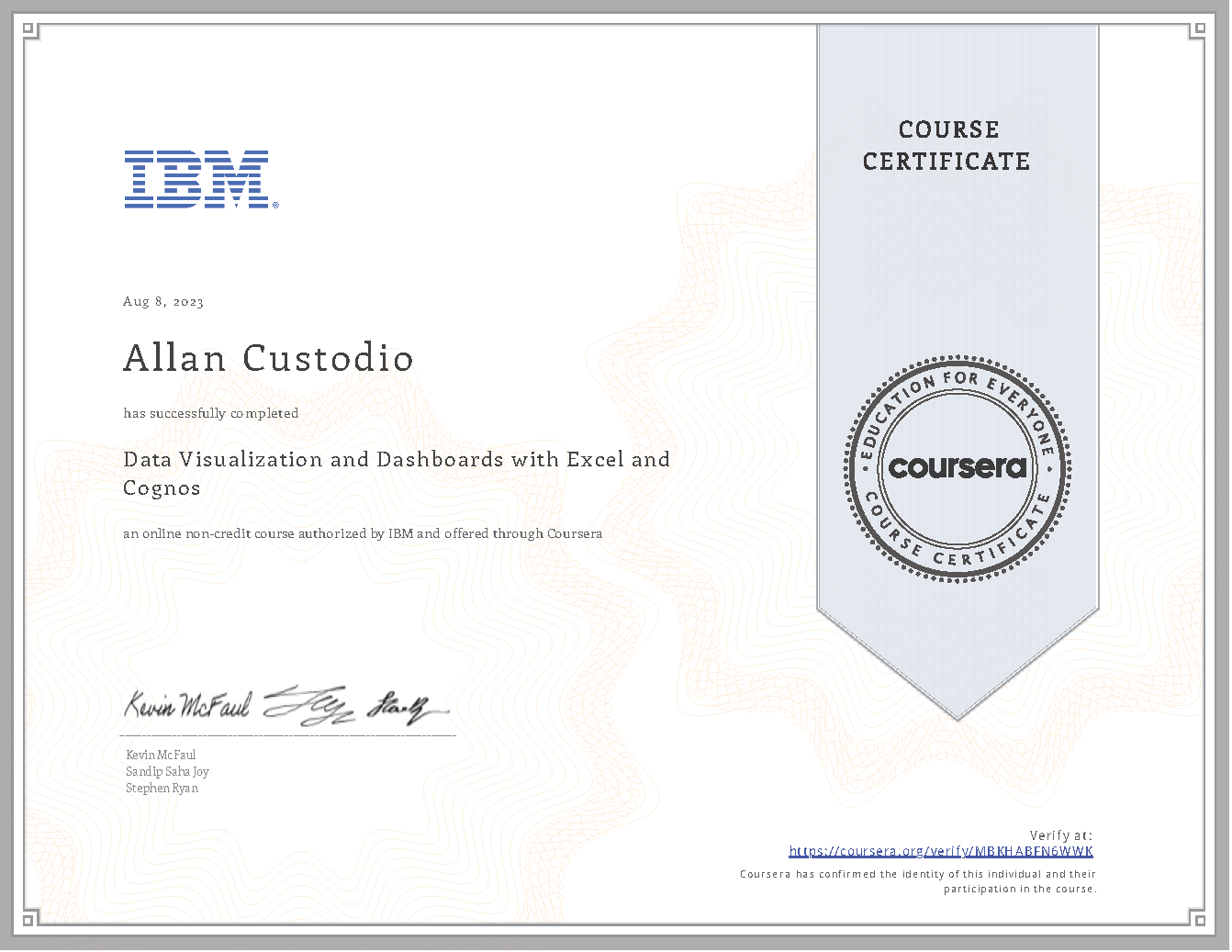 Coursera - Data Visualization and Dashboards with Excel and Cognos
