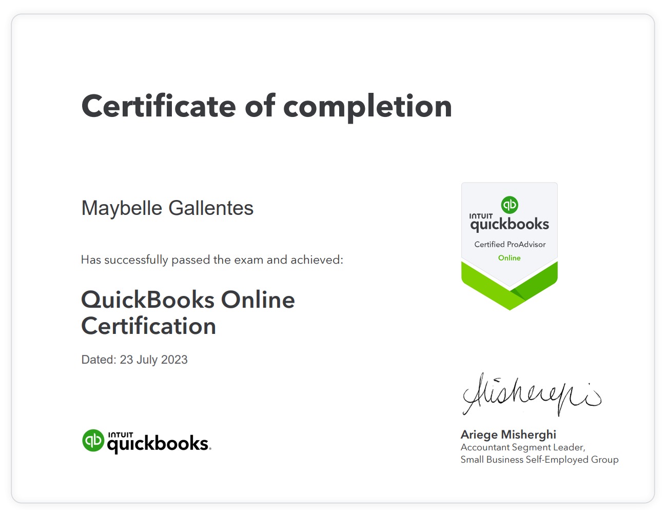 Certified Pro Advisor Quickbooks Online