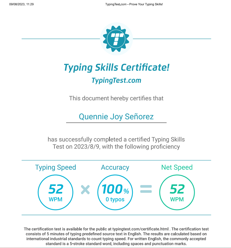 Typing Test Certificate