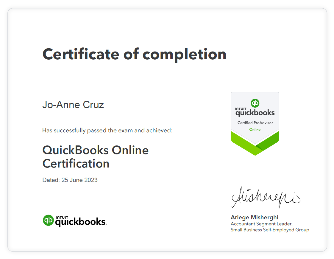 Quickbooks Online ProAdvisor Certificate