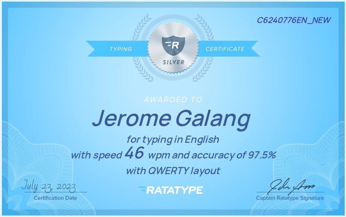 Typing Certificate