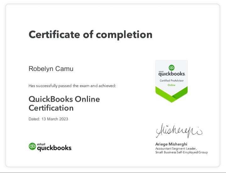 QuickBooks Online Certificate of Completion