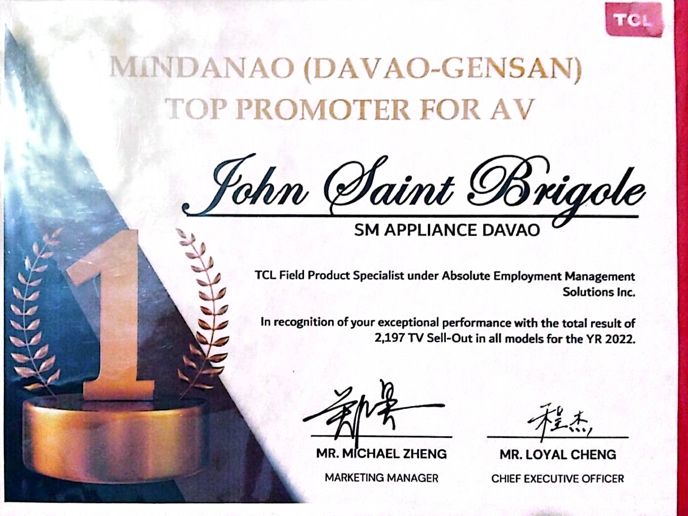 MINDANAO TOP PERFORMER FOR AUDIO VIDEO YEAR 2022