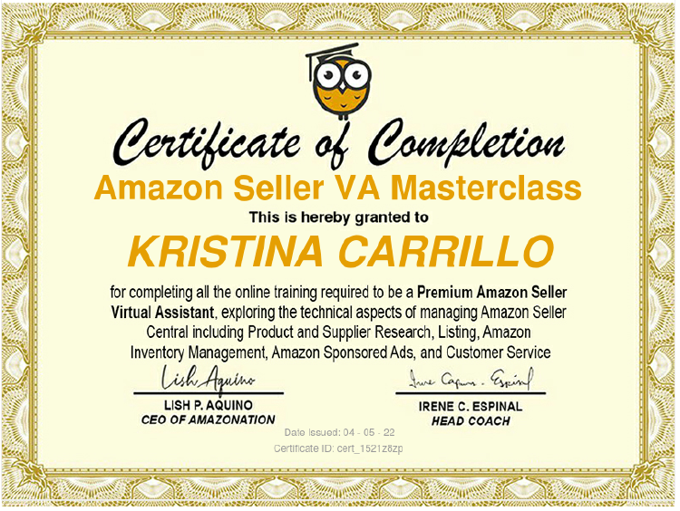 ASVA Certificate of Completion
