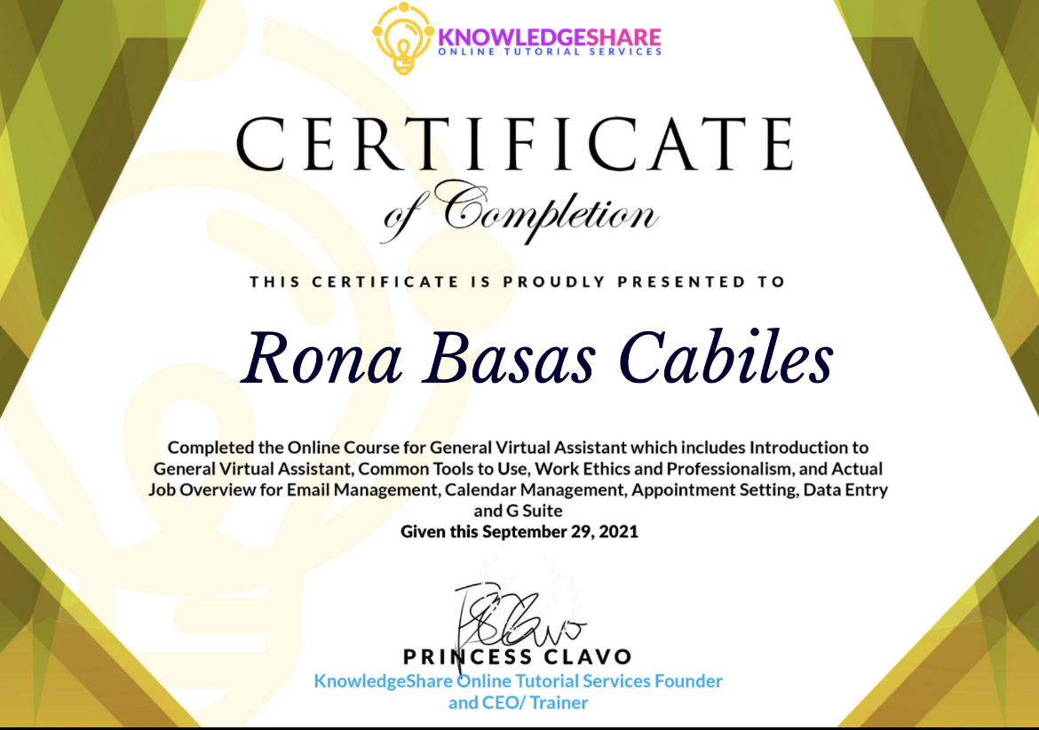 General Virtual Assistant  Certificate