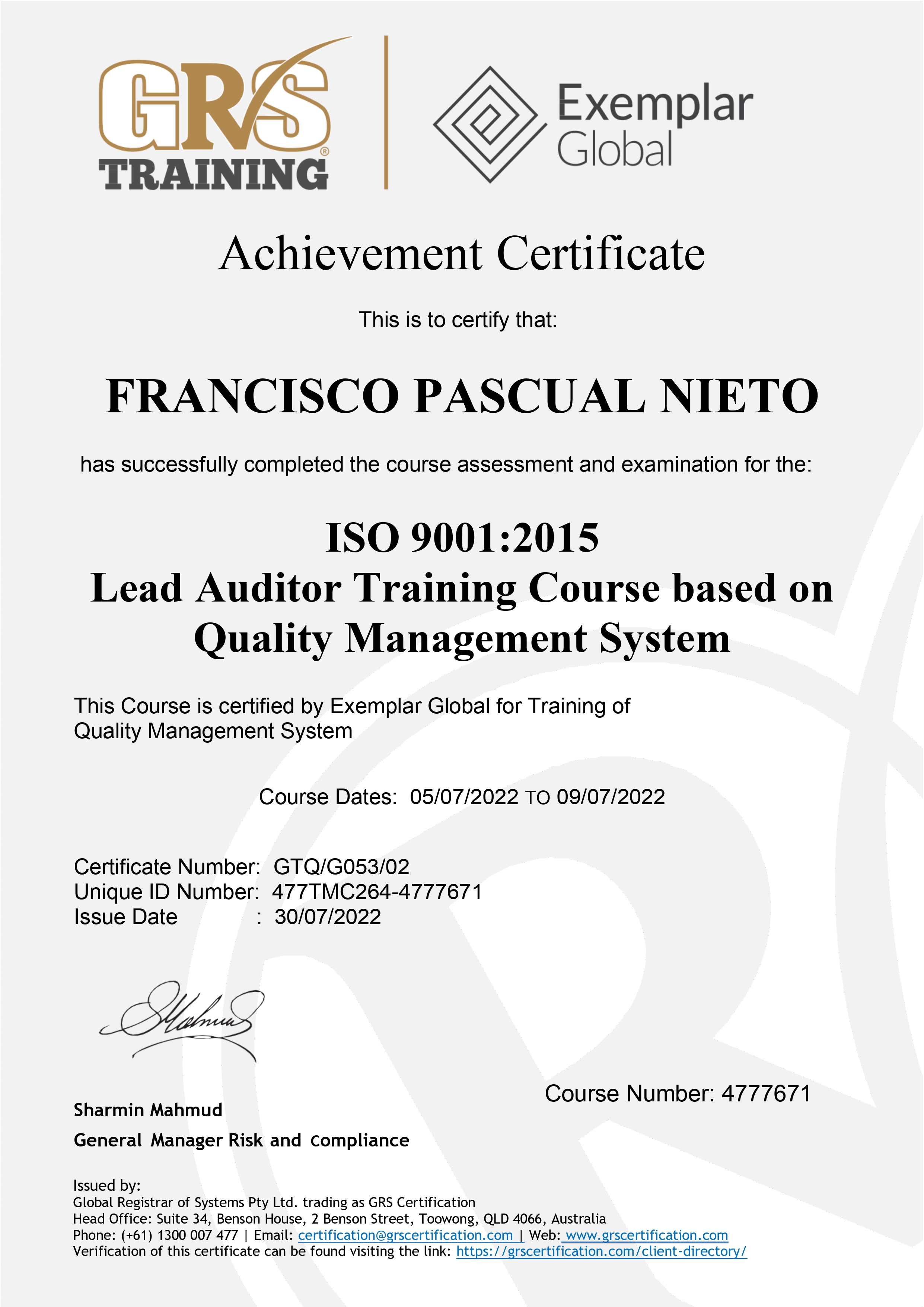 ISO 9001:2015 - QMS Lead Auditor