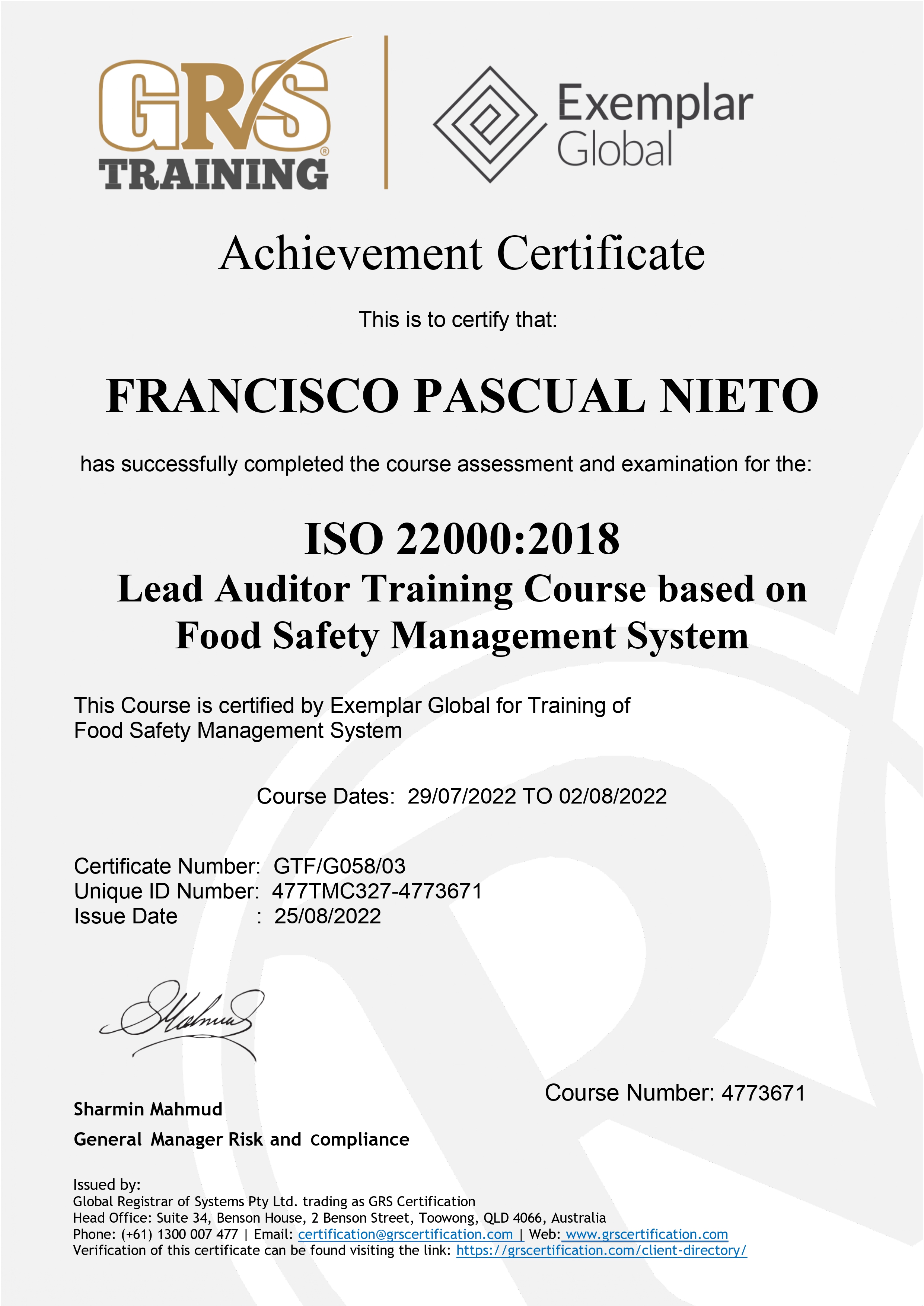 ISO 22000:2018 - FSMS Lead Auditor