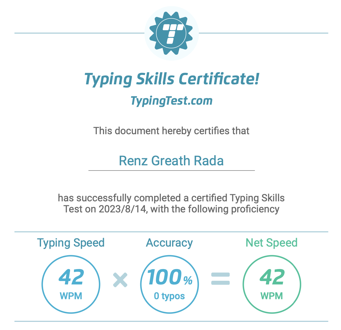Typing Skills Certificate