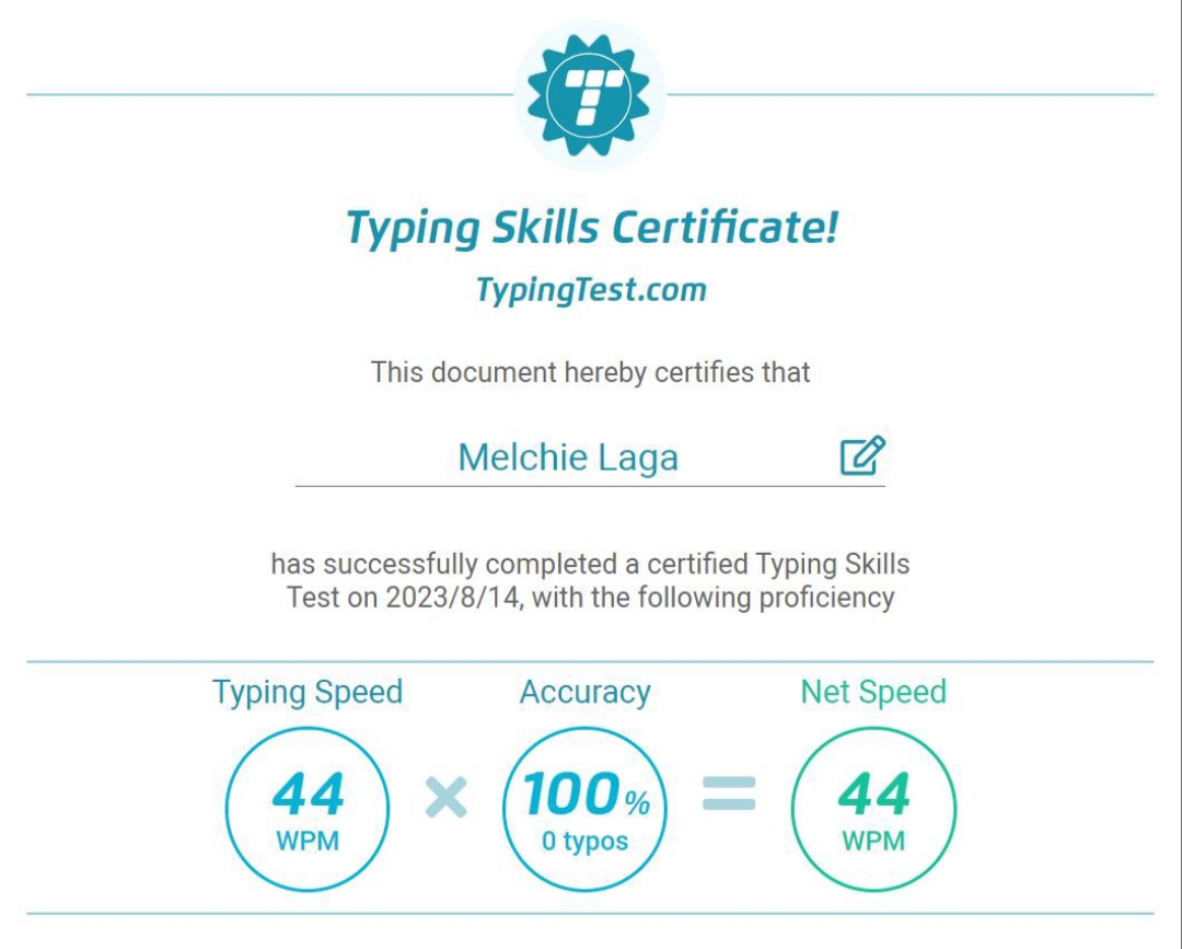 Typing Skills Certificate