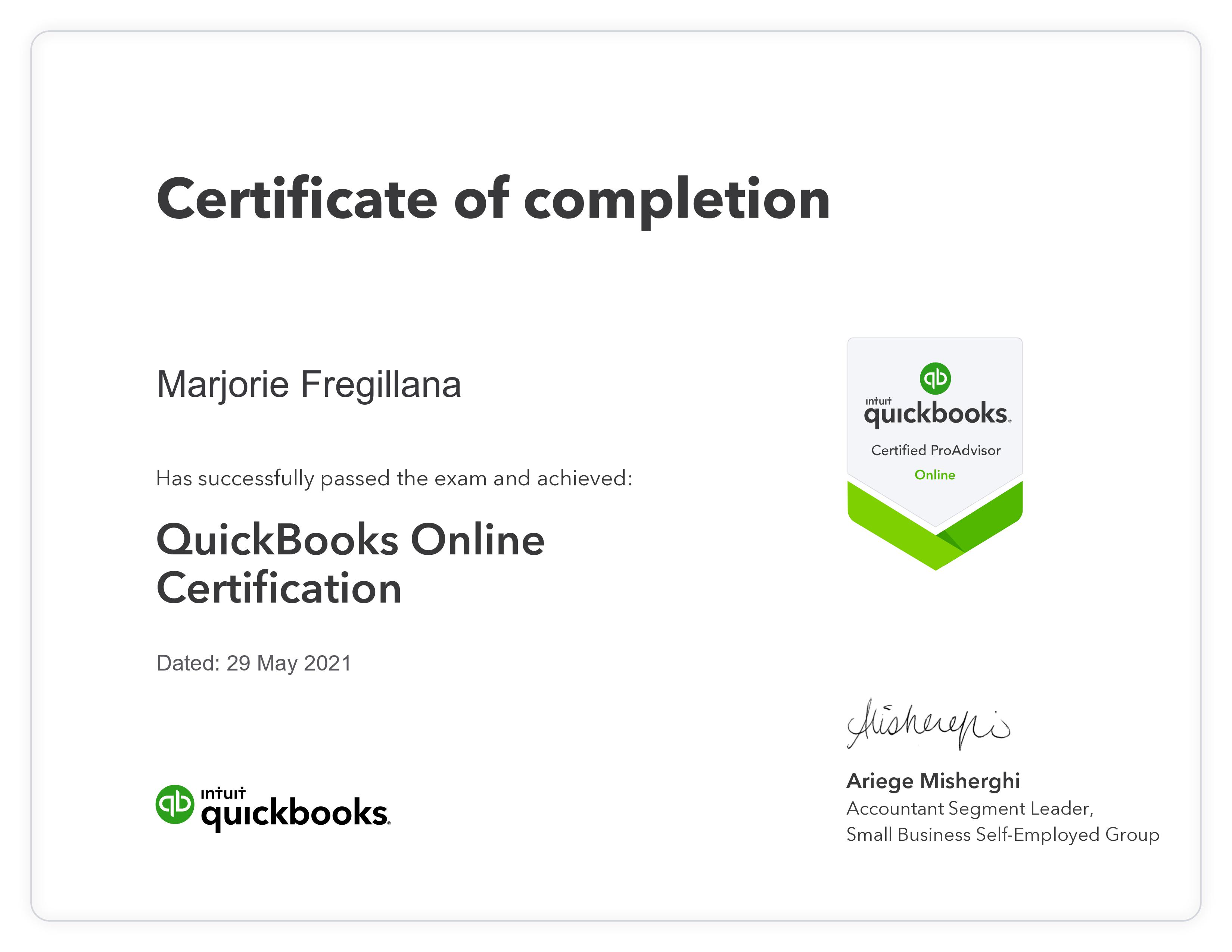 Quickbooks Certified ProAdvisor 2021