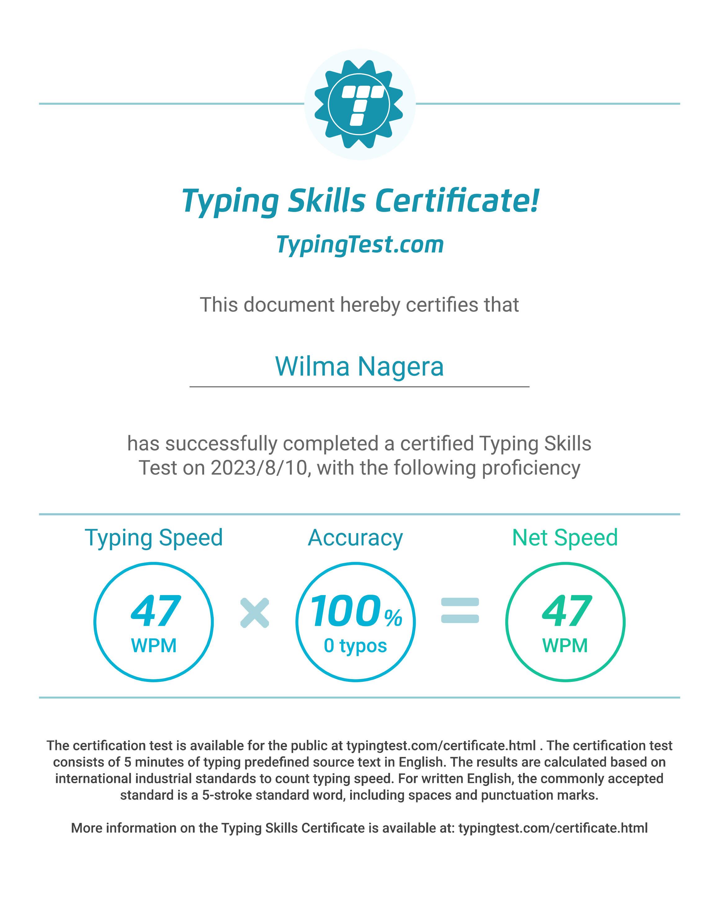 Typing Test Cert