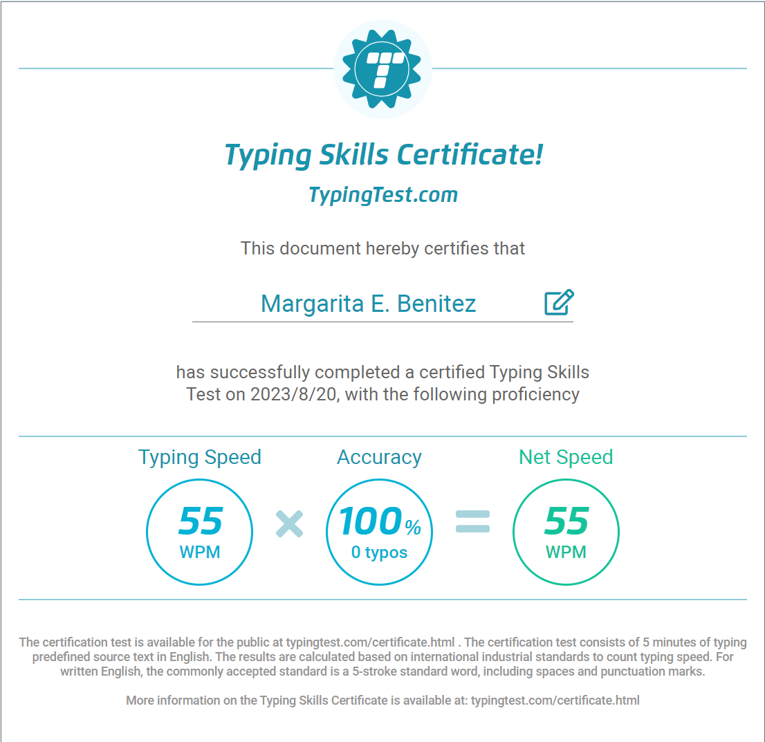 Speed Typing Certificate