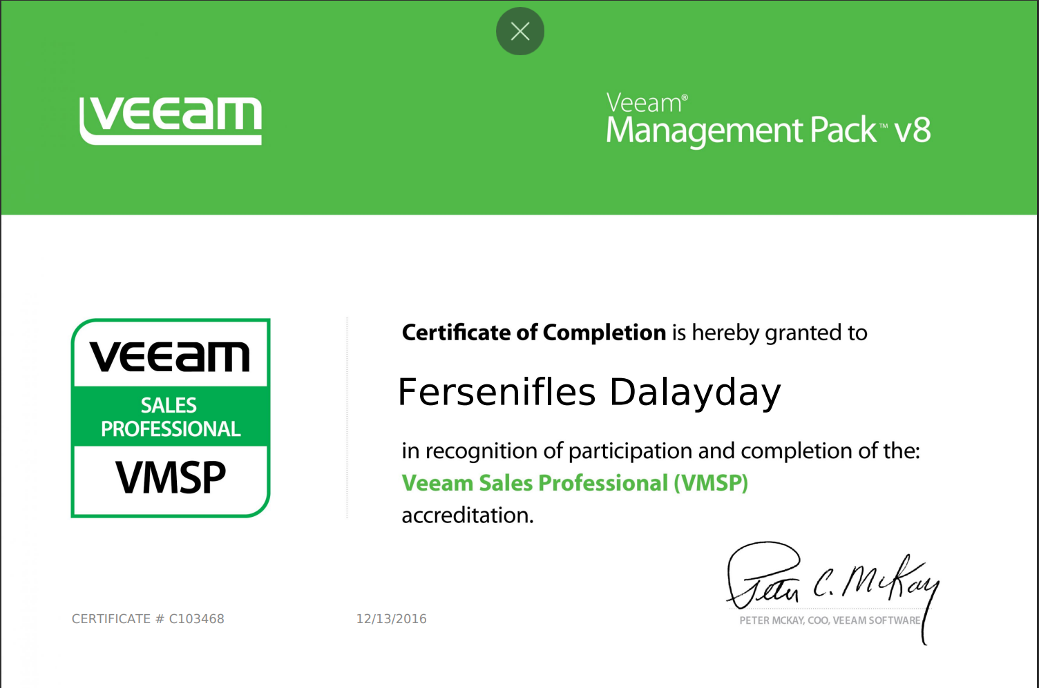 Veeam Management Pack Sales Professional