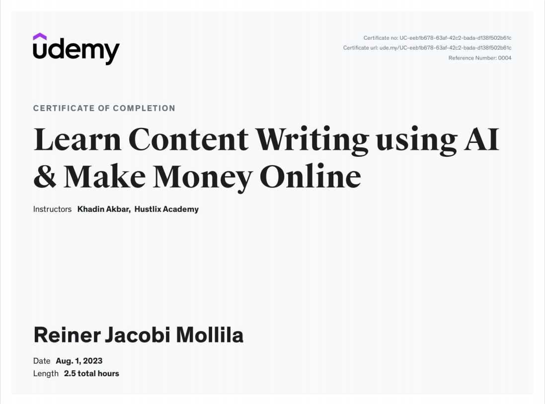 Content Writing using AI - Udemy Certificate