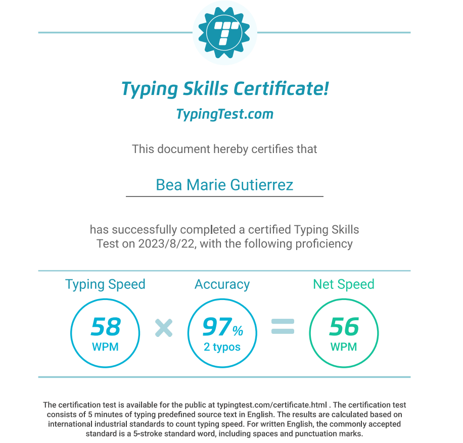 Typing Skills Certificate