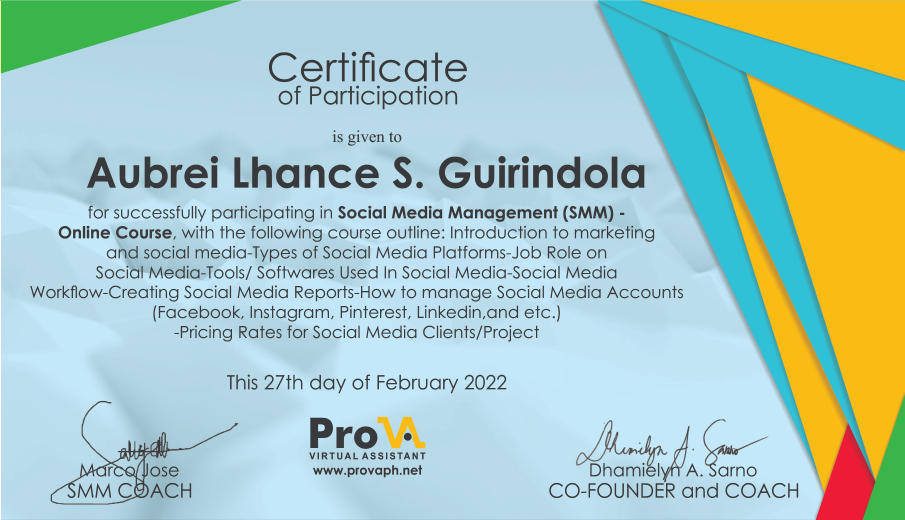 SMM Certificate