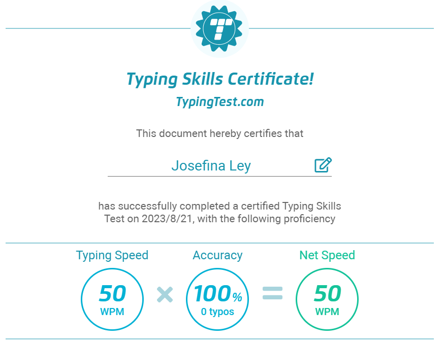 Typing Test Ceertificate