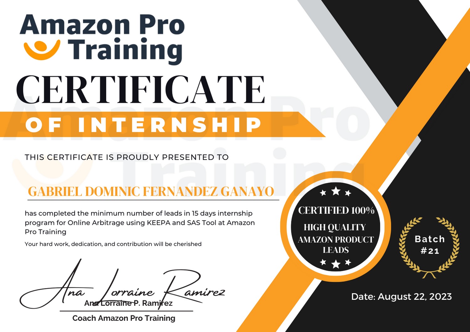 Amazon Pro Training Internship Certificate