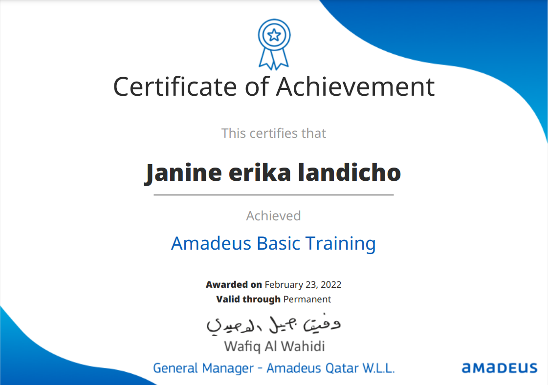 Janine's Amadeus Certification