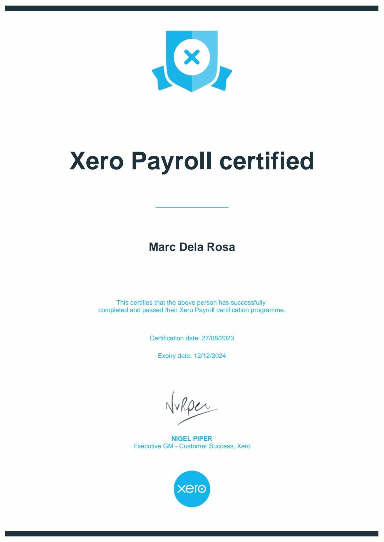 Xero Payroll Certificate