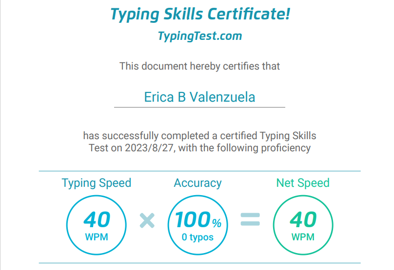 Typing Test Certificate