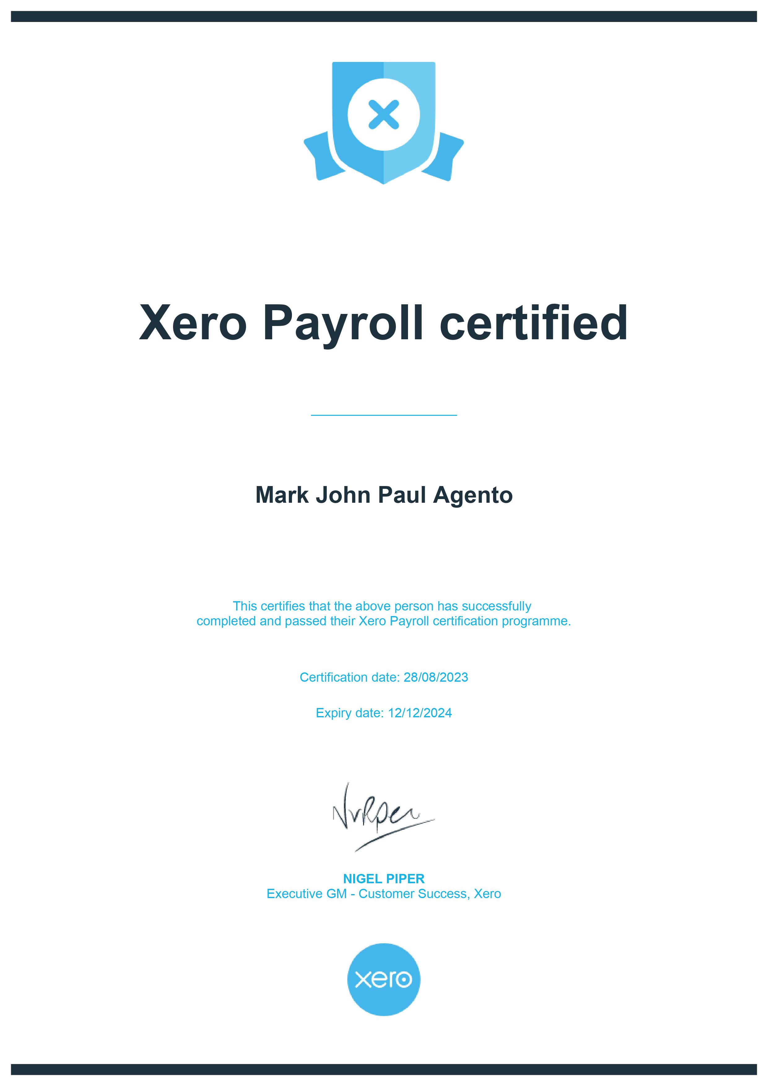 Xero Payroll Certified