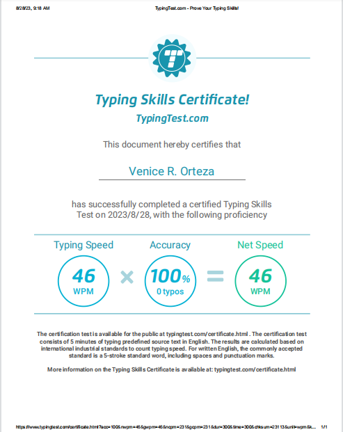 Typing Skills Certificate