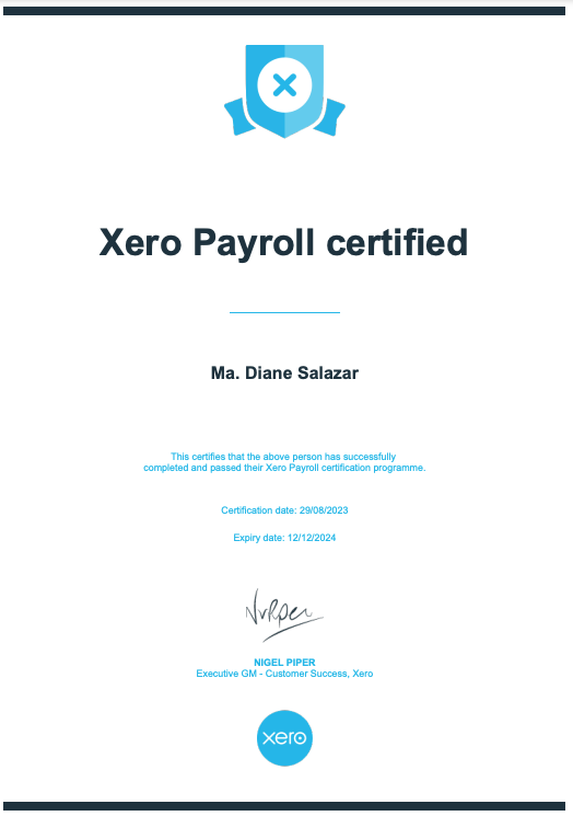 Xero Payroll Certificate