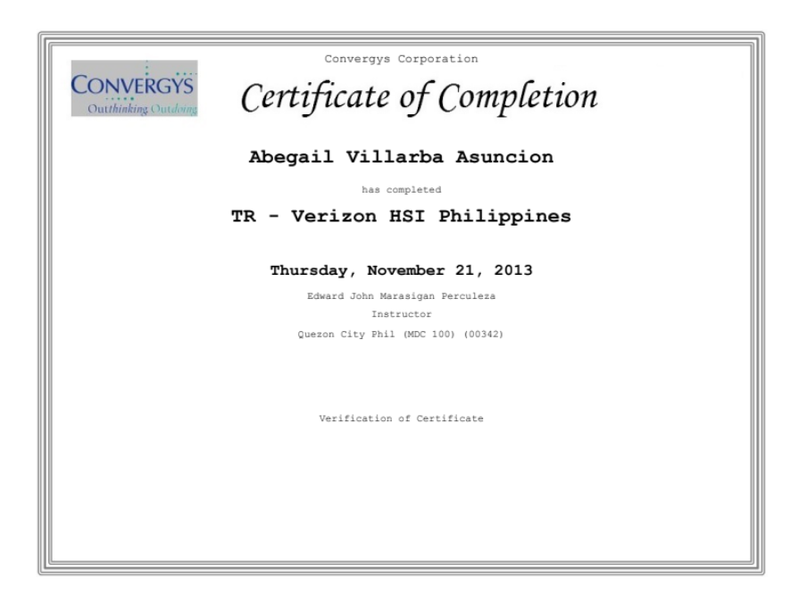 Certificate of Completion - TR- Verizon HSI Philippines